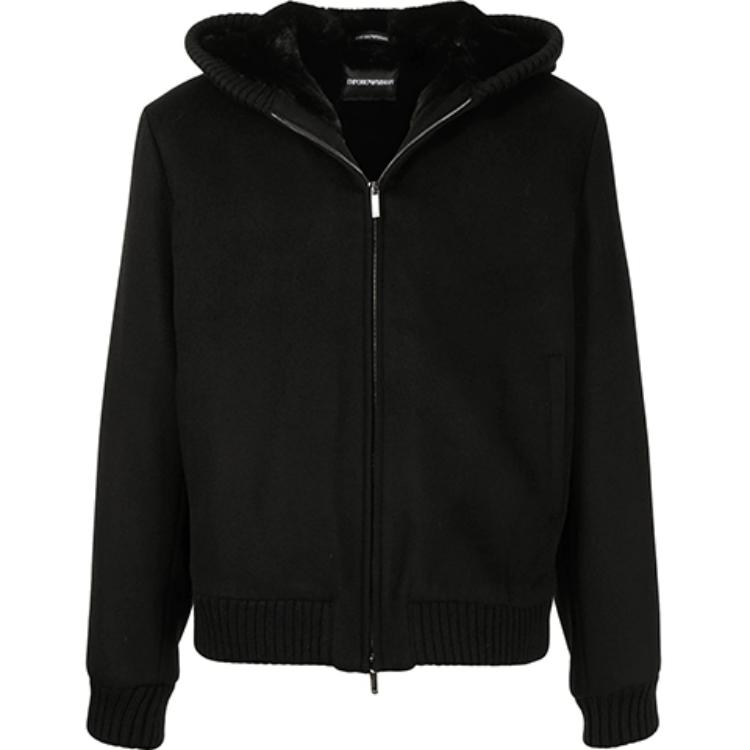 Emporio Armani FW21 Solid Zip-Up Hooded Bomber Jacket Black Mens B1R62-0B145-2999