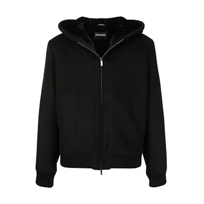 Emporio Armani FW21 Solid Zip-Up Hooded Bomber Jacket Black Mens B1R62-0B145-2999