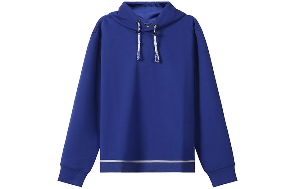Emporio Armani FW21 Striped Drawstring Hoodie Men’s Azure Blue 3K1MD8-1JHSZ-0921