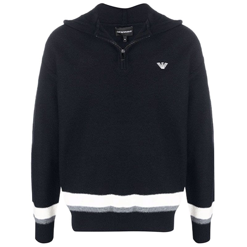 Emporio Armani FW21 Striped Hem Hoodie Blue 6K1MXR-1MVUZ-0920