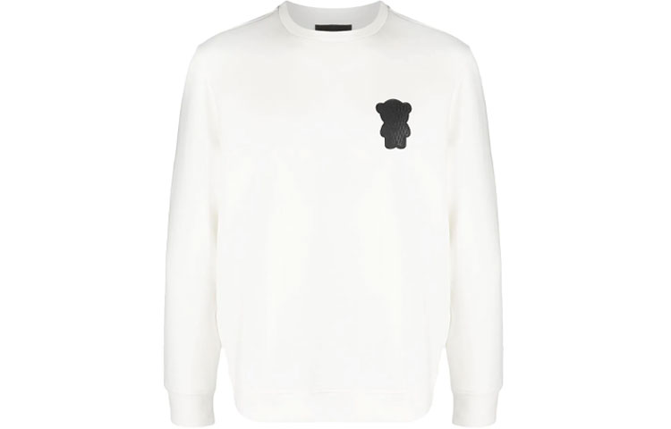 Emporio Armani FW21 Teddy Bear Patch White Crewneck Sweatshirt for Men 3K1MH2-1JHSZ-0101