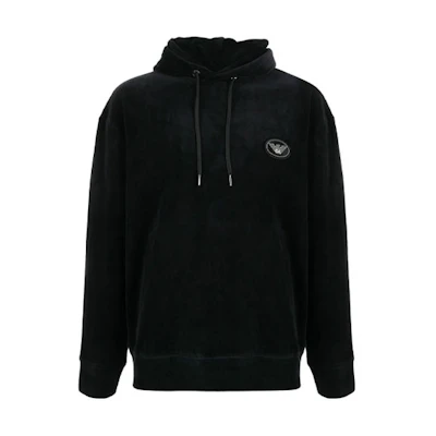 Emporio Armani FW21 Velvet Logo Hoodie Black 6K1M89-1JDPZ-0999