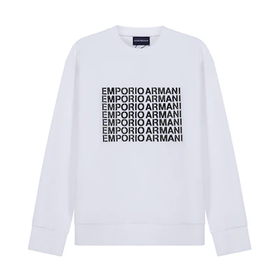 EMPORIO ARMANI FW21 White Cotton Embroidered Crewneck Sweatshirt. 6K1M62-1JHSZ-0100