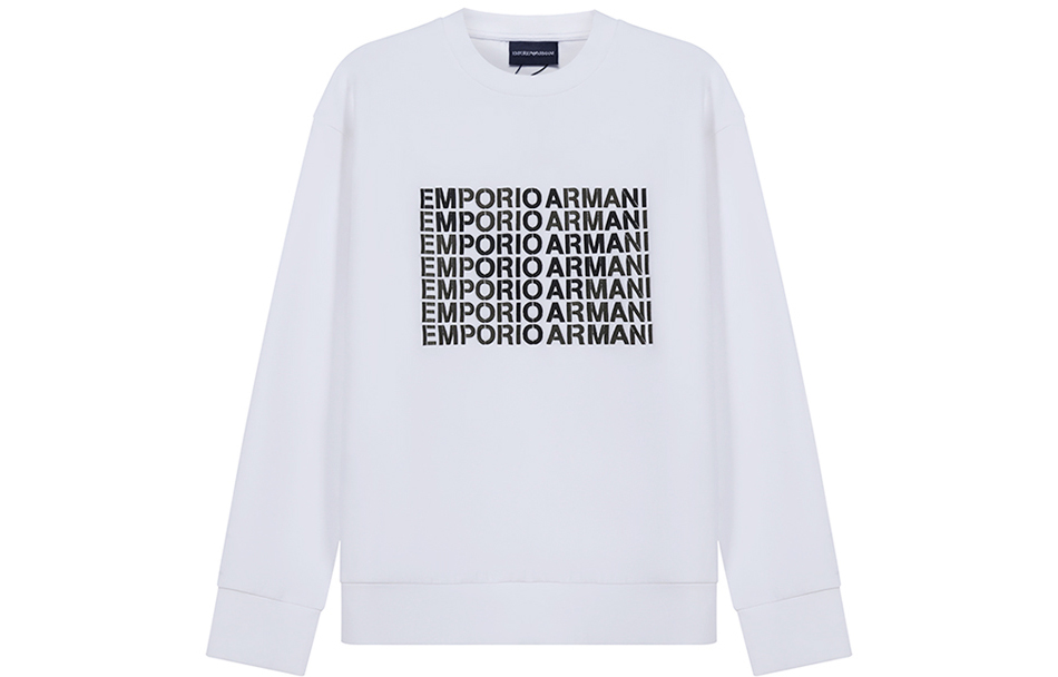Order EMPORIO ARMANI FW21 White Cotton Embroidered Crewneck Sweatshirt. 6K1M62-1JHSZ-0100
