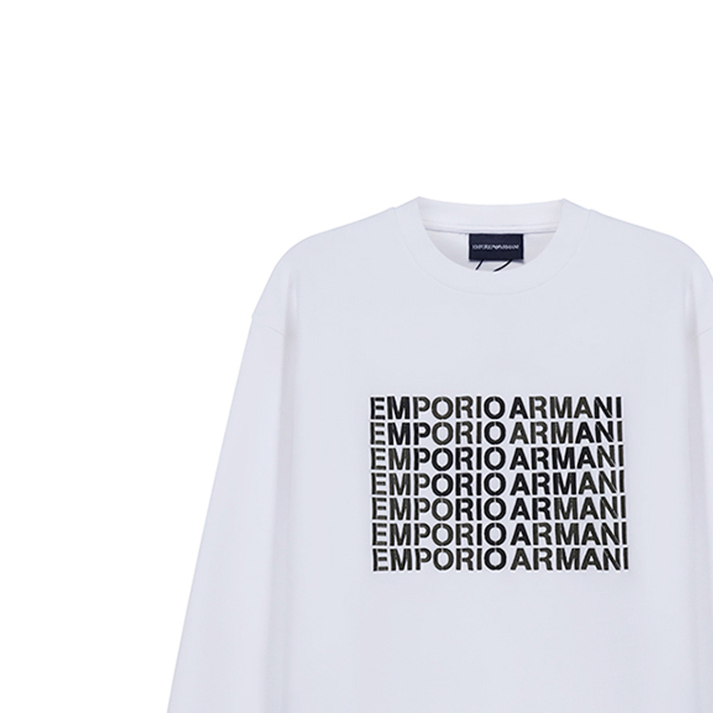 Details for EMPORIO ARMANI FW21 White Cotton Embroidered Crewneck Sweatshirt. 6K1M62-1JHSZ-0100