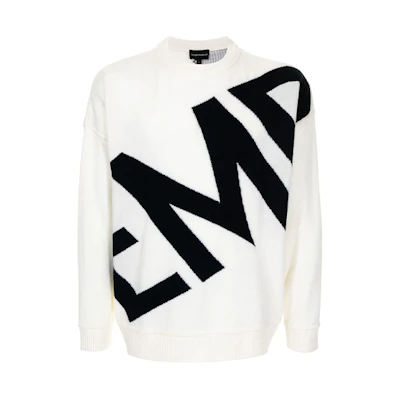 Emporio Armani FW21 White Knit Wool Sweater with Logo Design. 3K1MT9-1MD2Z-0101