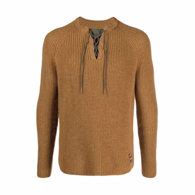 EMPORIO ARMANI FW21 Yellow Wool Sweater with Lace-Up Detail. 6K1MZ1-1M5EZ-0259