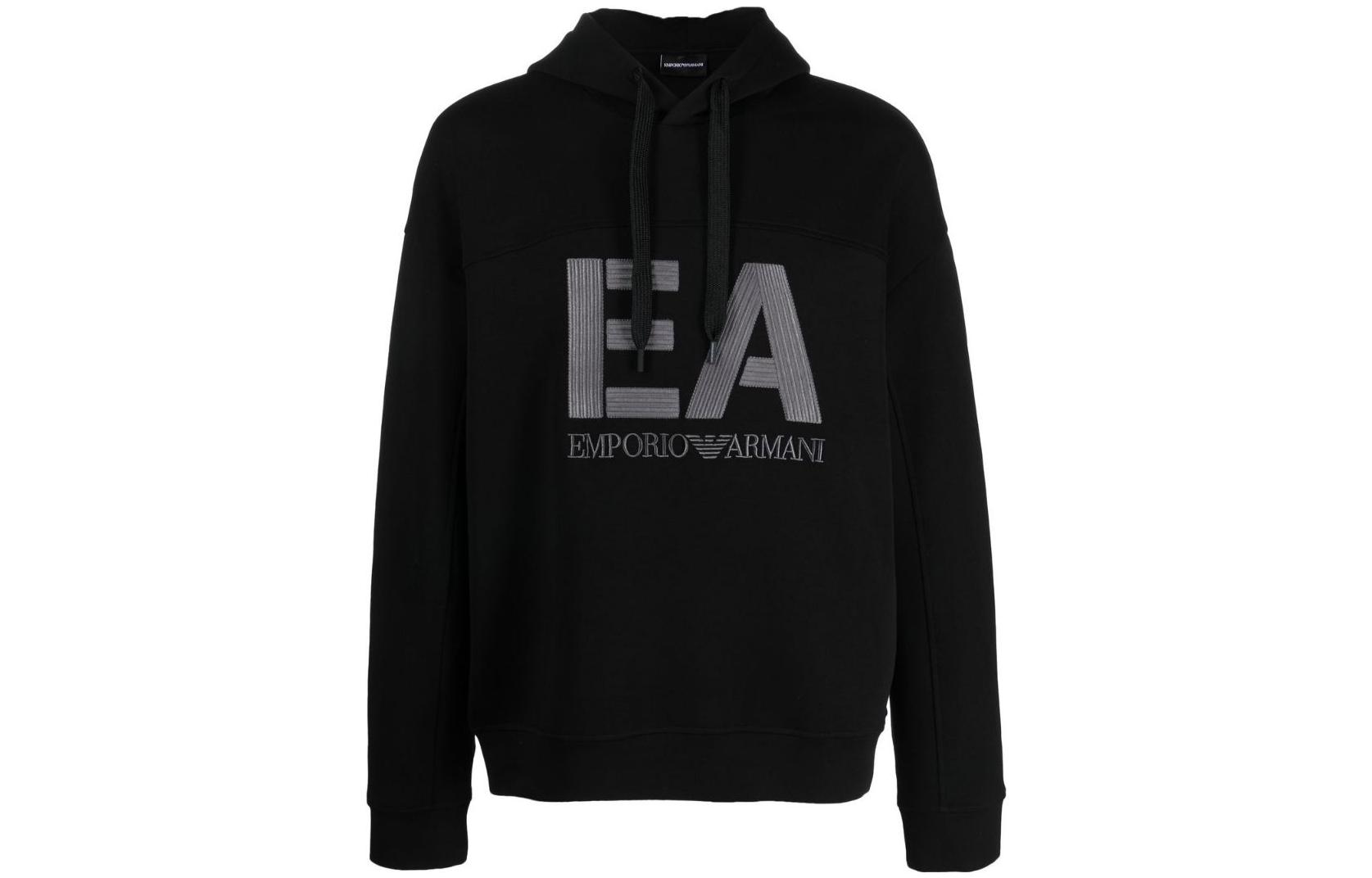 Emporio Armani FW22  Black Embroidered Logo Drawstring Hoodie. 6L1MB1-1JHSZ-0999