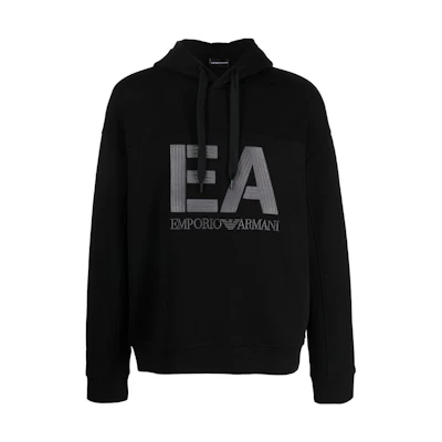 Emporio Armani FW22 Black Embroidered Logo Drawstring Hoodie. 6L1MB1-1JHSZ-0999