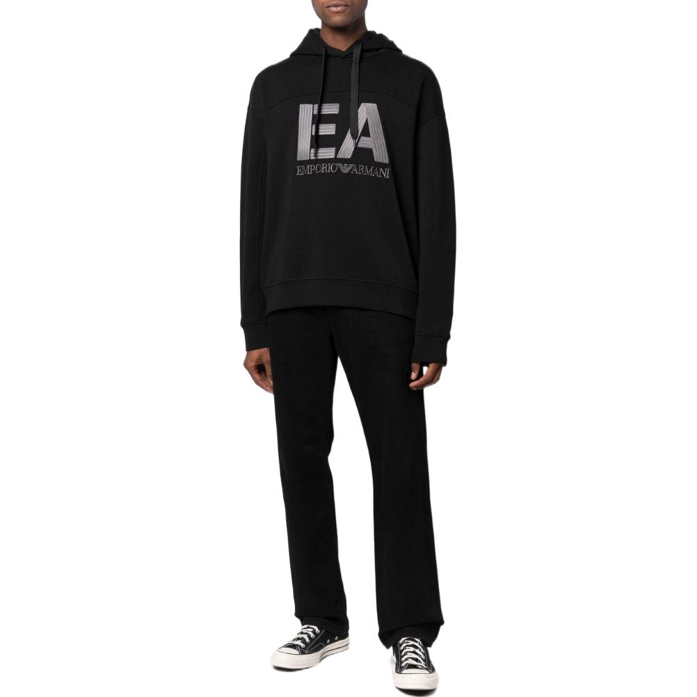 Lookbook Emporio Armani FW22  Black Embroidered Logo Drawstring Hoodie. 6L1MB1-1JHSZ-0999