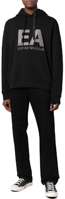 Emporio Armani FW22 Black Embroidered Logo Drawstring Hoodie. 6L1MB1-1JHSZ-0999 Lookbook Emporio Armani FW22 Black Embroidered Logo Drawstring Hoodie. 6L1MB1-1JHSZ-0999