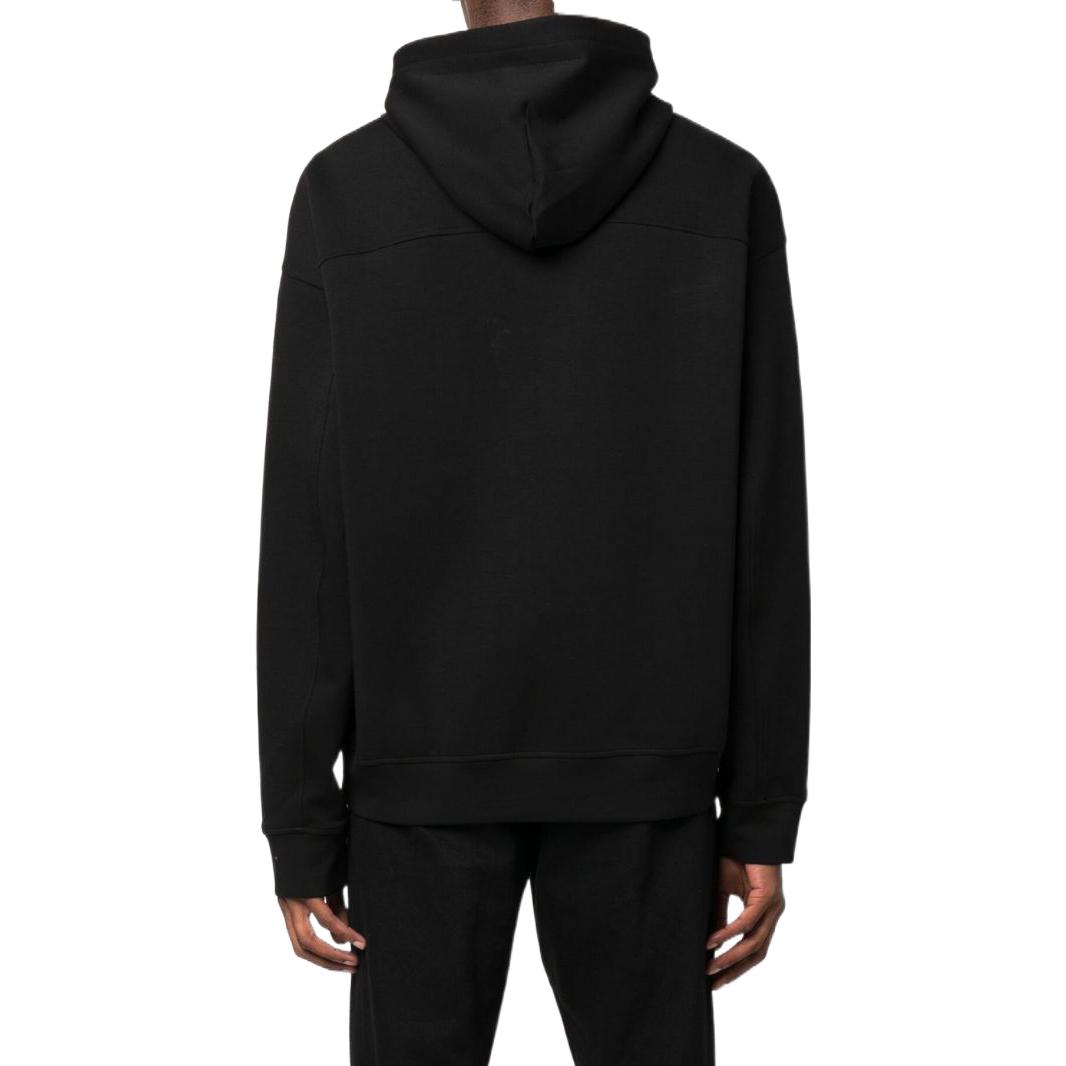 Shop Emporio Armani FW22  Black Embroidered Logo Drawstring Hoodie. 6L1MB1-1JHSZ-0999