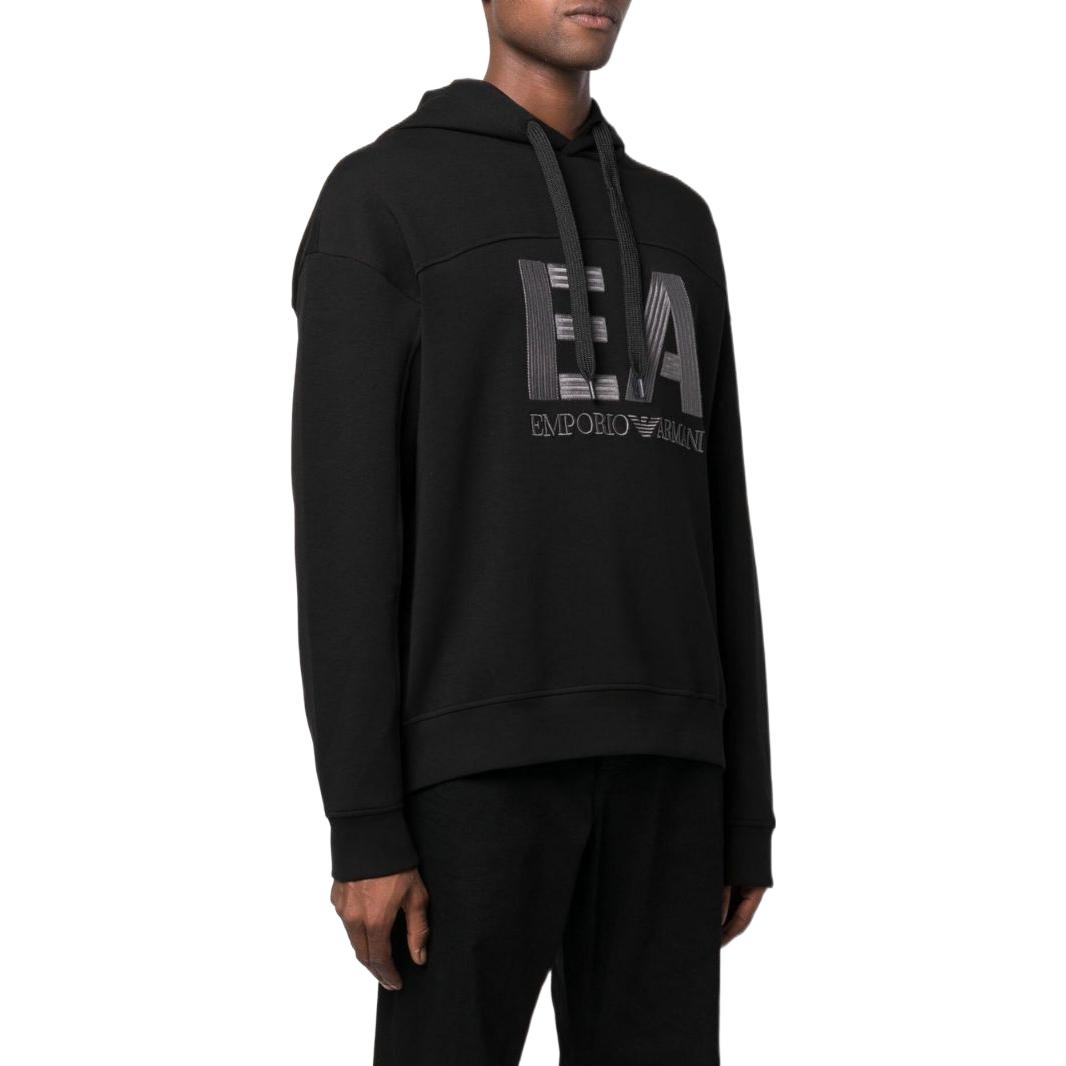 Purchase Emporio Armani FW22  Black Embroidered Logo Drawstring Hoodie. 6L1MB1-1JHSZ-0999