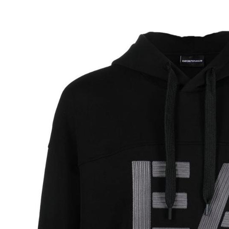 Details for Emporio Armani FW22  Black Embroidered Logo Drawstring Hoodie. 6L1MB1-1JHSZ-0999