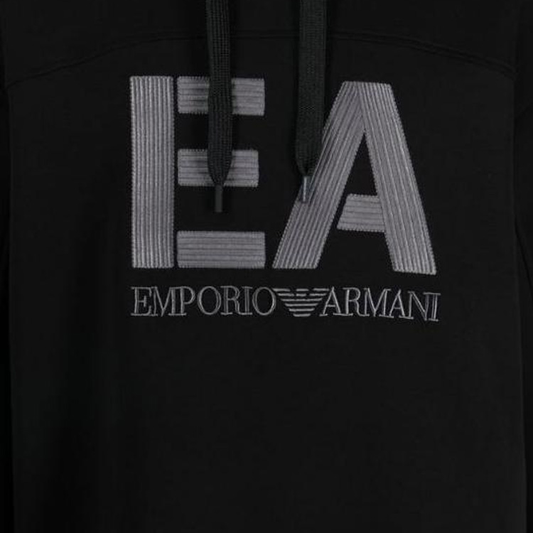 Cheap Emporio Armani FW22  Black Embroidered Logo Drawstring Hoodie. 6L1MB1-1JHSZ-0999