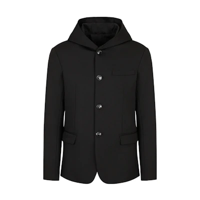 Emporio Armani FW22 Black Hooded Jacket Coat with Single-Breast Design. 6L1GN6-1JJYZ-0999