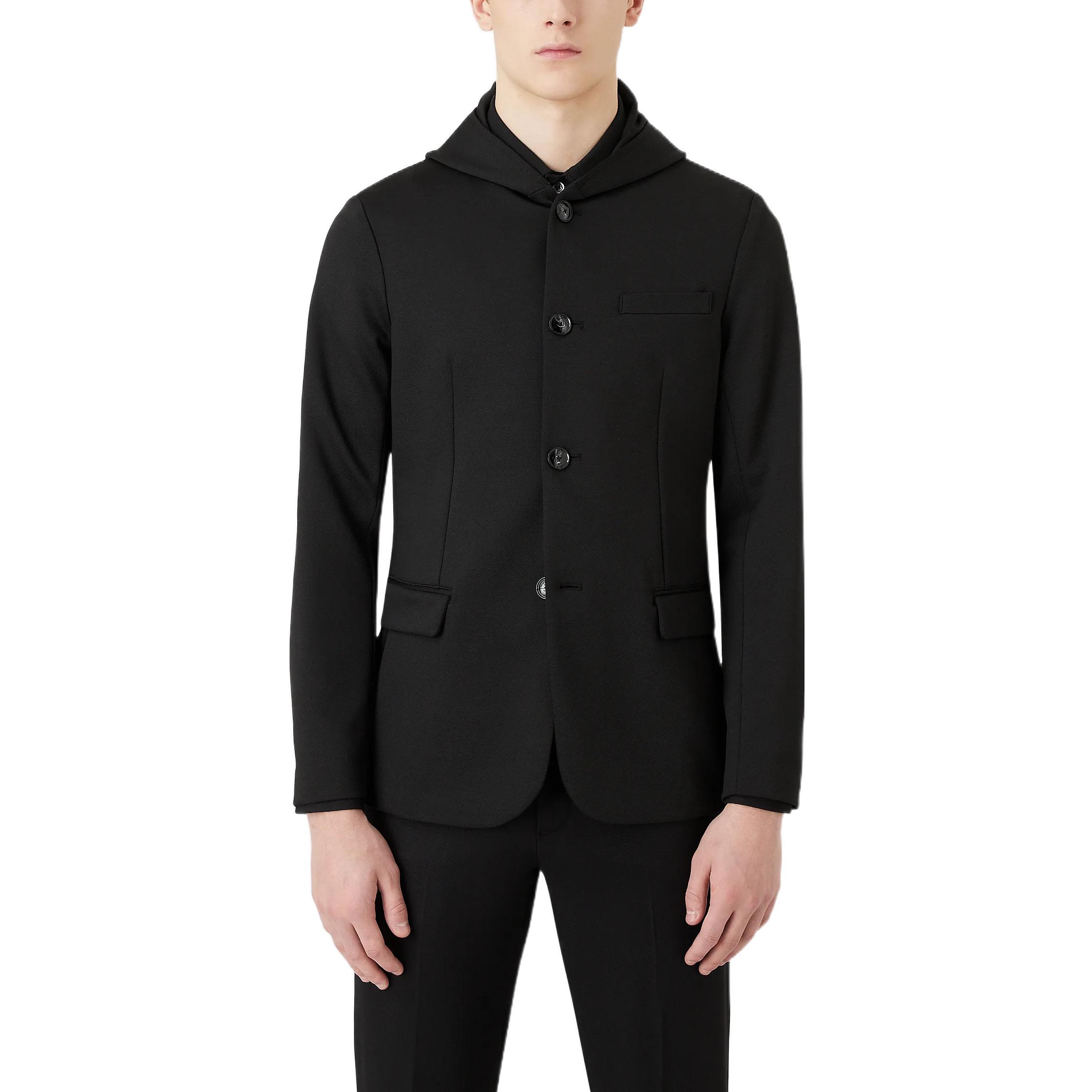 Shop Emporio Armani FW22 黑色連帽單排扣外套大衣 6L1GN6-1JJYZ-0999