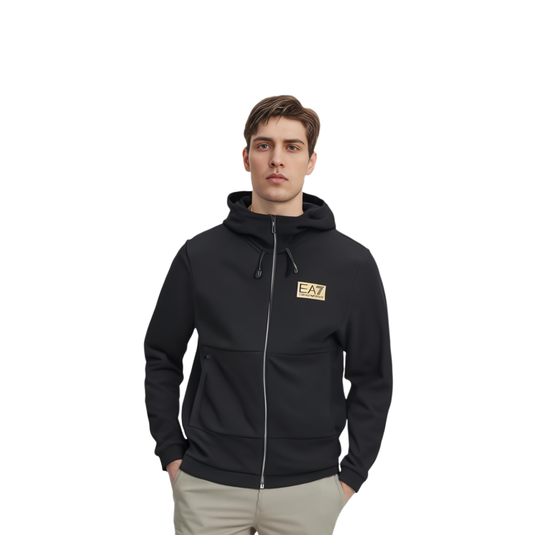 Purchase Emporio Armani FW22  Black Hoodie with Logo Print and Zipper Design. 6LPM29-PJHVZ-1200