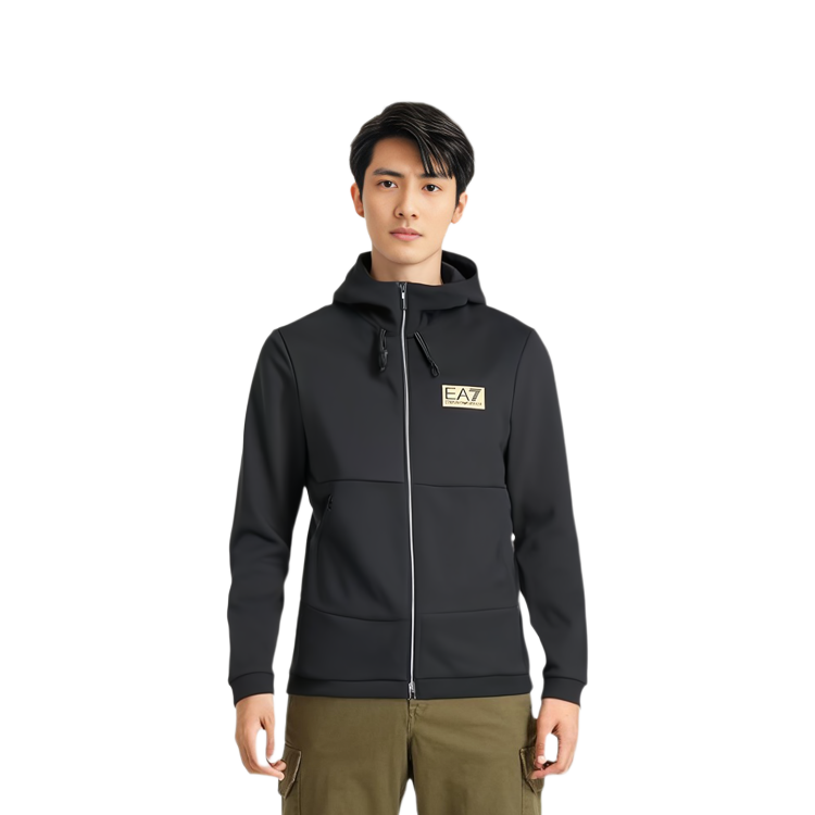 Details for Emporio Armani FW22  Black Hoodie with Logo Print and Zipper Design. 6LPM29-PJHVZ-1200