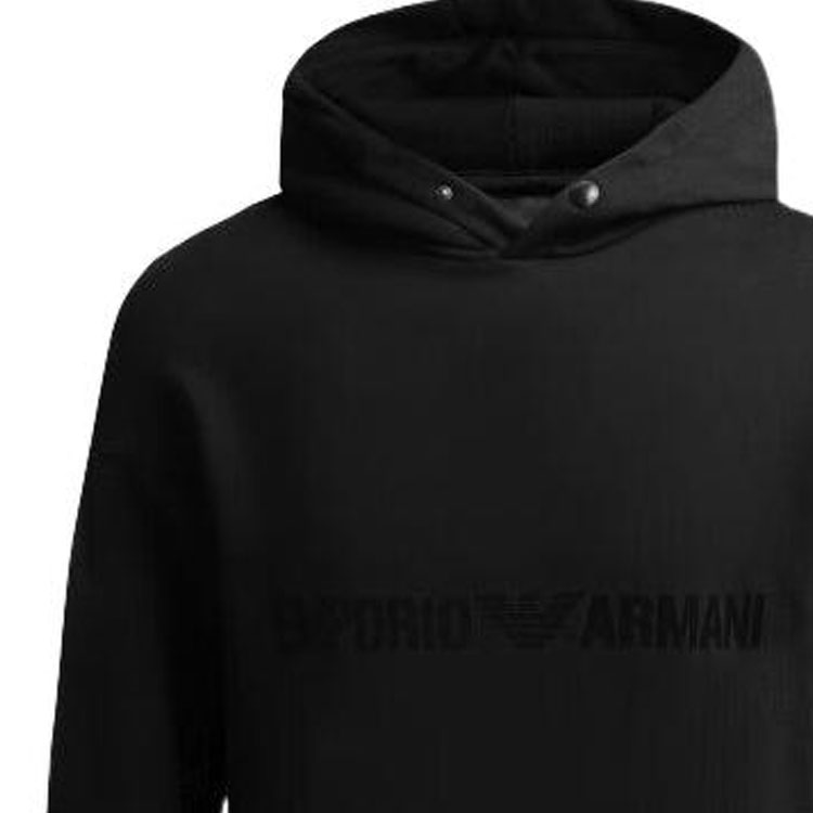 Purchase Emporio Armani FW22  Black Letter Print Hoodie Pullover Casual Sweatshirt. 6L1ML9-1JWPZ-0057