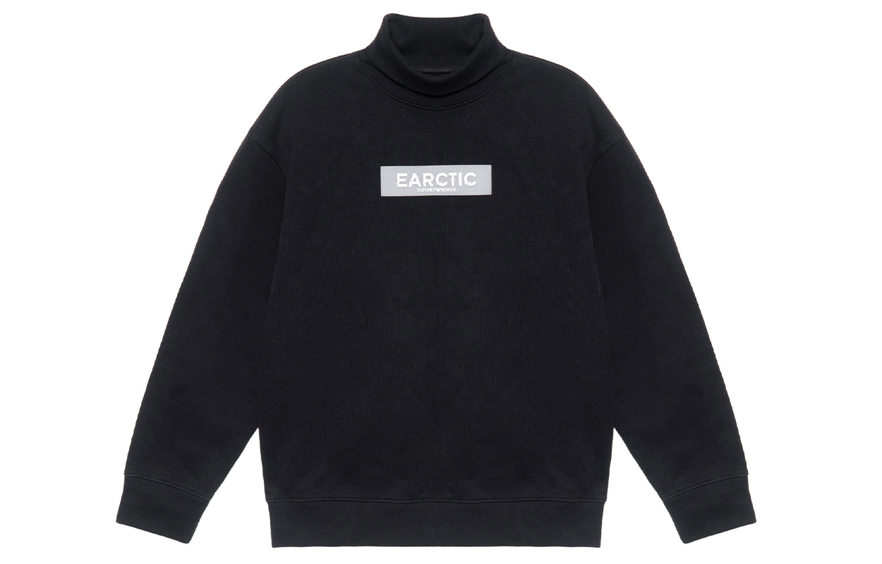 EMPORIO ARMANI FW22  Black Letter Print Turtleneck Sustainable Sweatshirt 6L1M8E-1JSFZ-0999