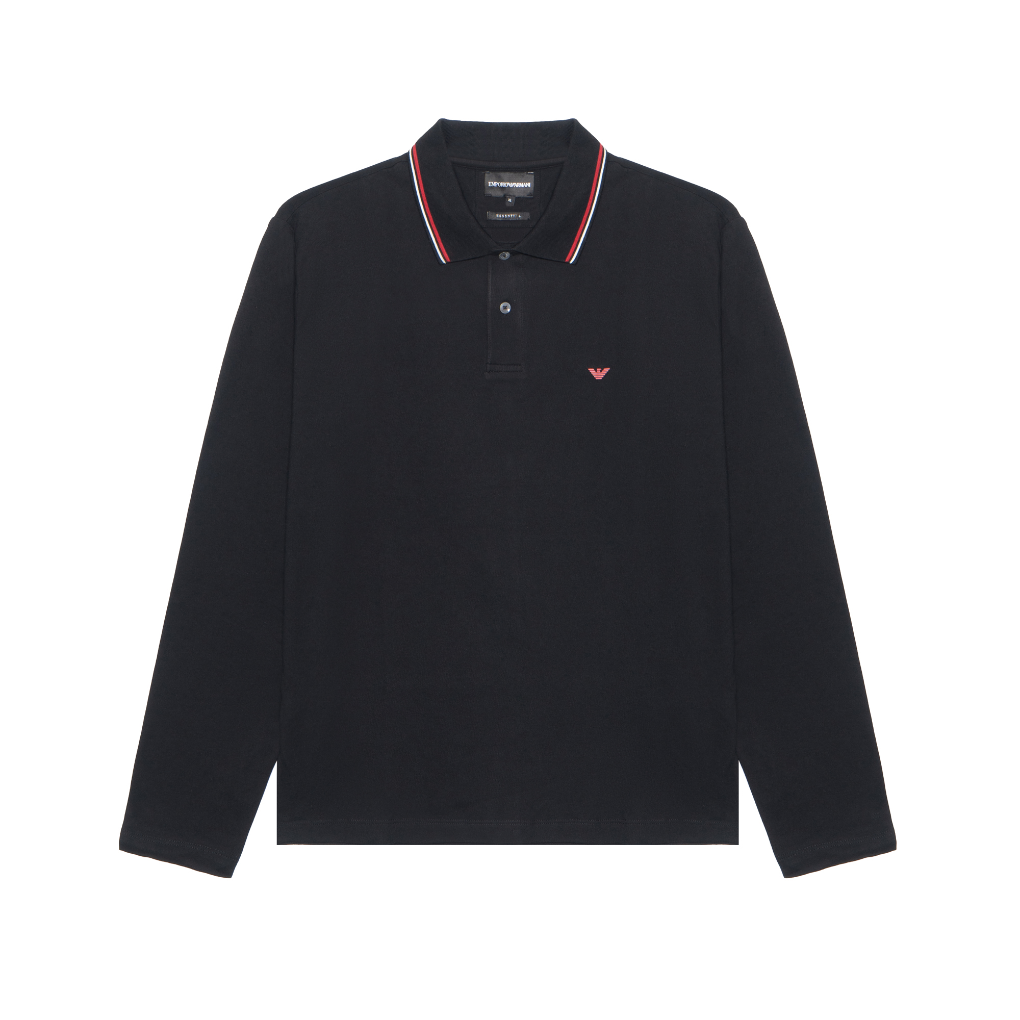 Emporio Armani FW22  Black Logo Embroidered Long Sleeve Polo Shirt. 8N1FB5-1JPTZ-0999