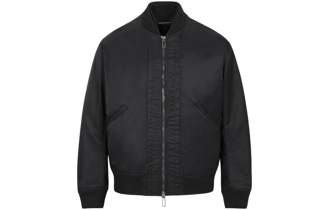 Order EMPORIO ARMANI FW22 Jaket Hitam Kapas Lengan Panjang Logo Sulam. 6L1BP0-1NMZZ-0999