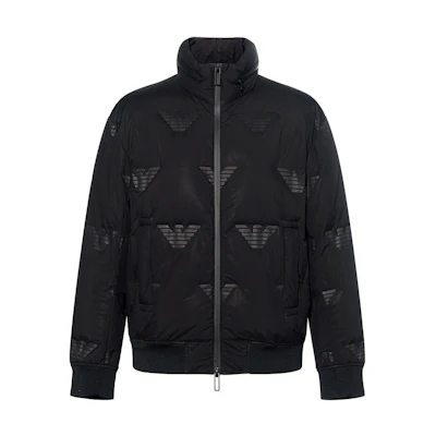 EMPORIO ARMANI FW22 Black Logo Print Stand Collar Down Jacket 6L1BP4-1NNDZ-0999