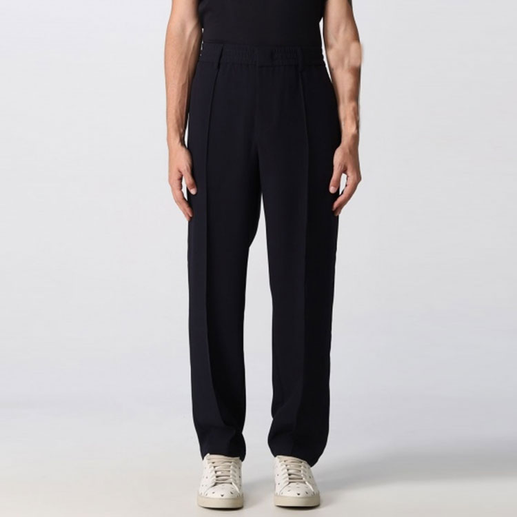 Purchase EMPORIO ARMANI FW22 黑色褶皱休闲锥形中腰裤。 6L1PC7-1NMKZ-0999