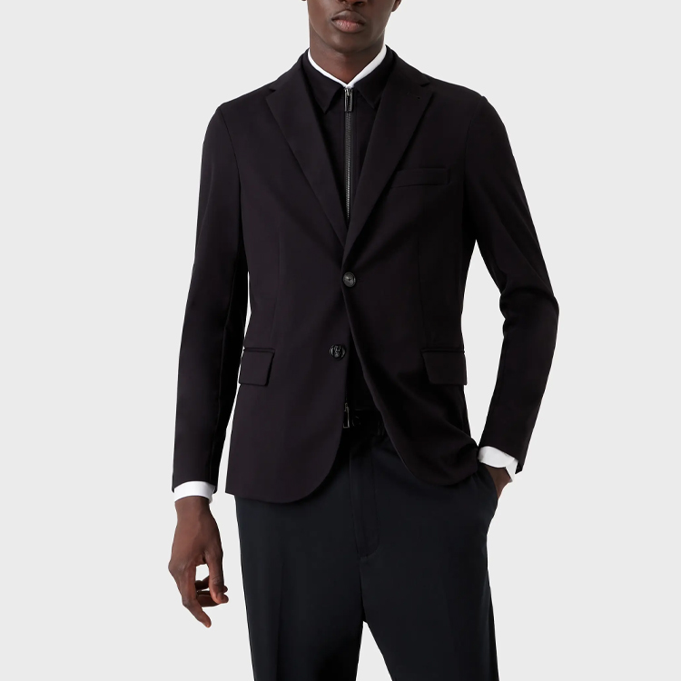 Shop Emporio Armani FW22 黑色純色休閒長袖西裝外套夹克。 6L1GL0-1JGXZ-0920