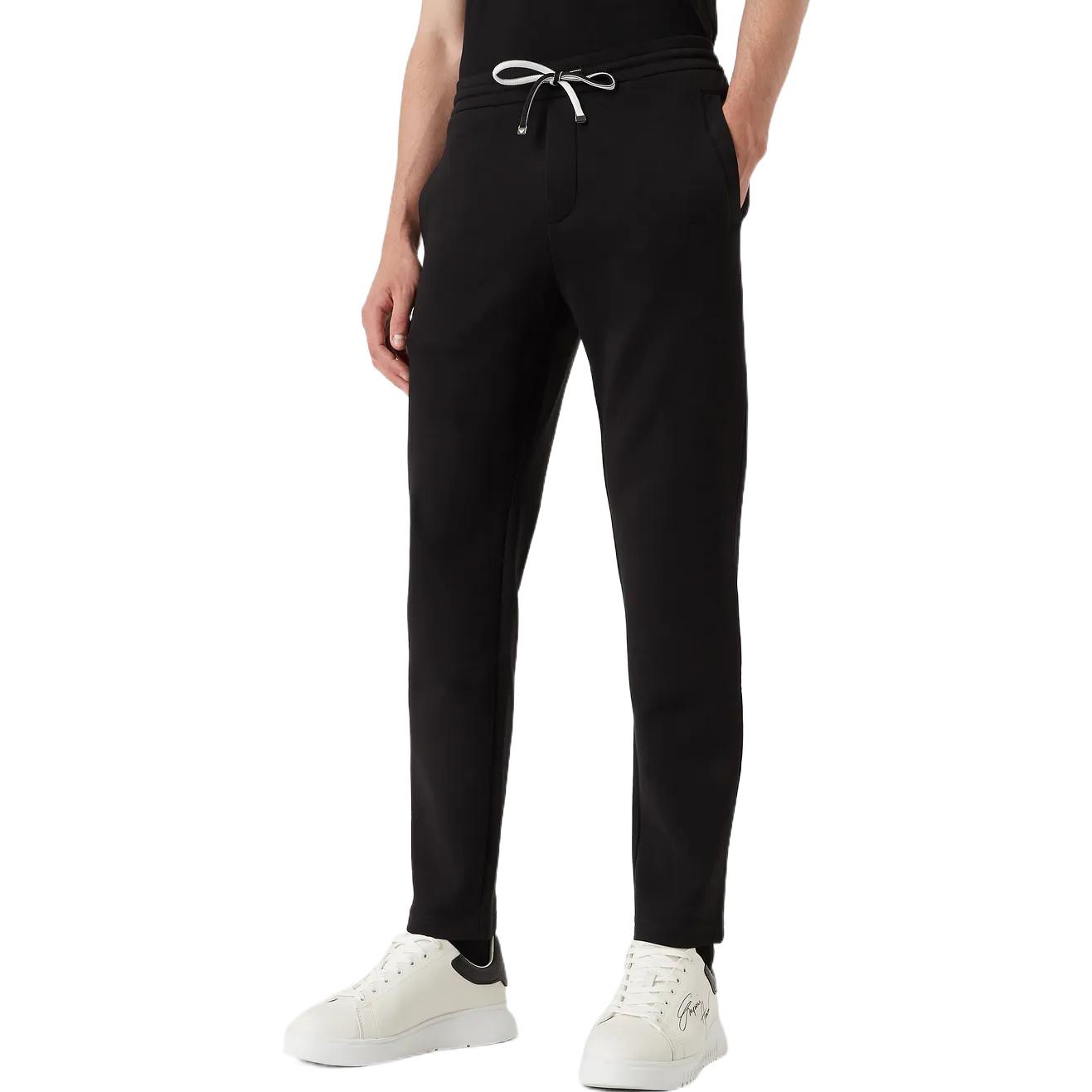 Shop EMPORIO ARMANI FW22 Seluar Jogger Knit Kasual Hitam dengan Tali Serut 8N1PD81-JHSZ1-0999