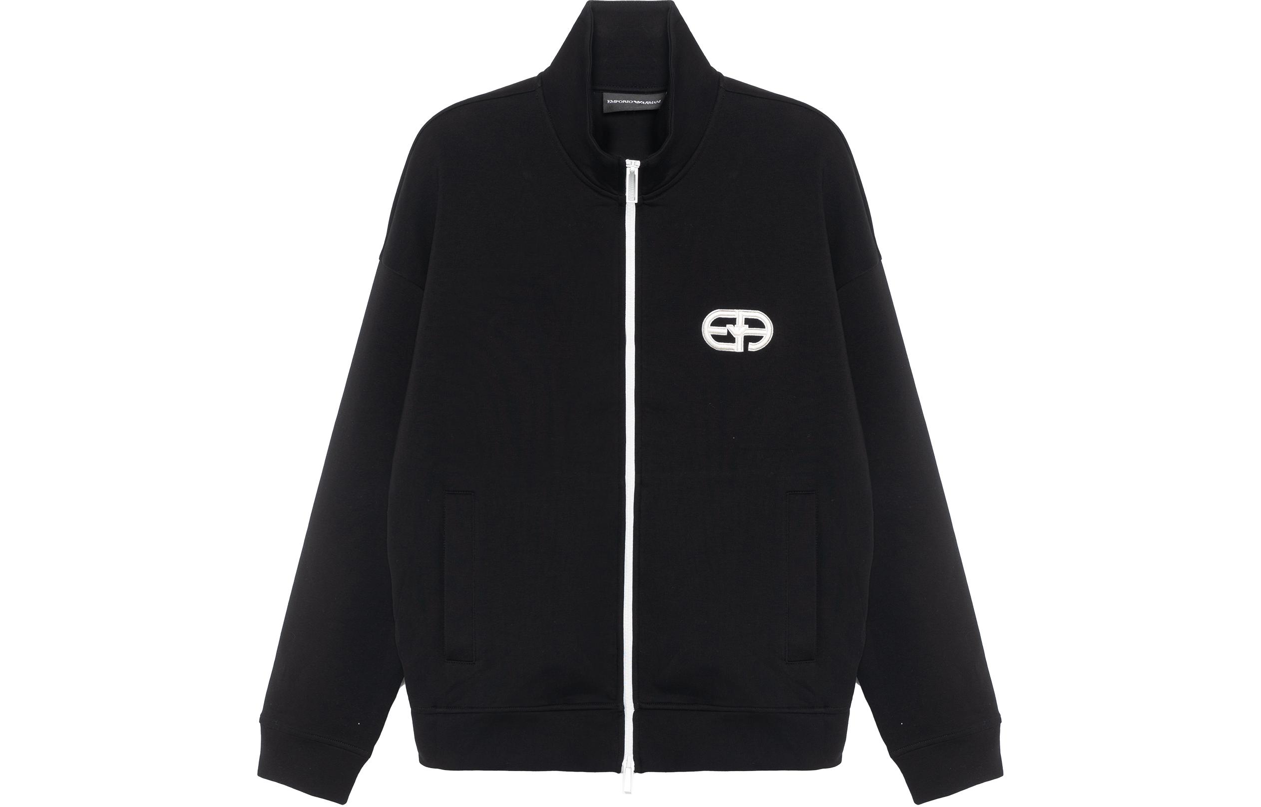EMPORIO ARMANI FW22  Black Solid Logo Embroidered Zip-Up Sweatshirt. 6L1M85-1JHSZ-0999