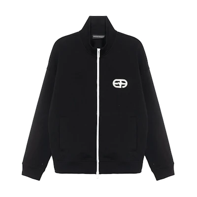 EMPORIO ARMANI FW22 Black Solid Logo Embroidered Zip-Up Sweatshirt. 6L1M85-1JHSZ-0999