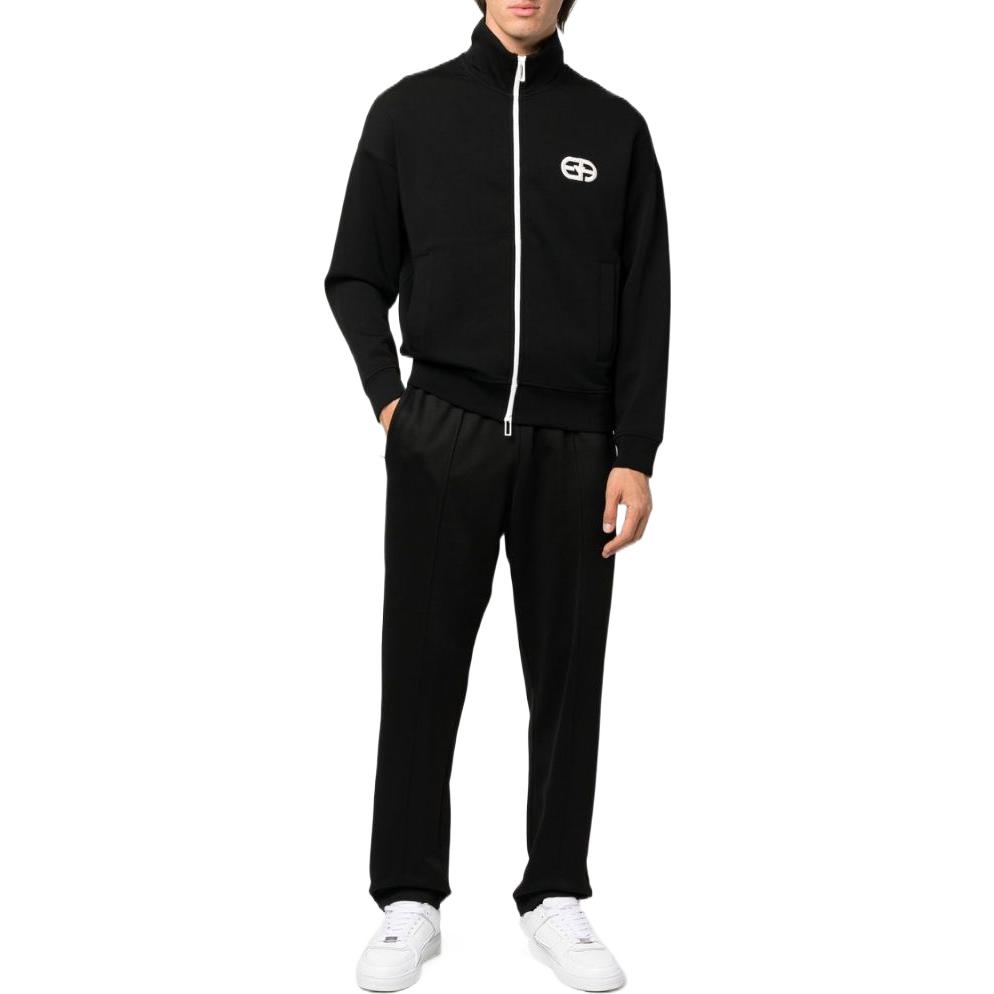 Shop EMPORIO ARMANI FW22 Hitam Sweatshirt Zip-Up Logo Sulaman. 6L1M85-1JHSZ-0999