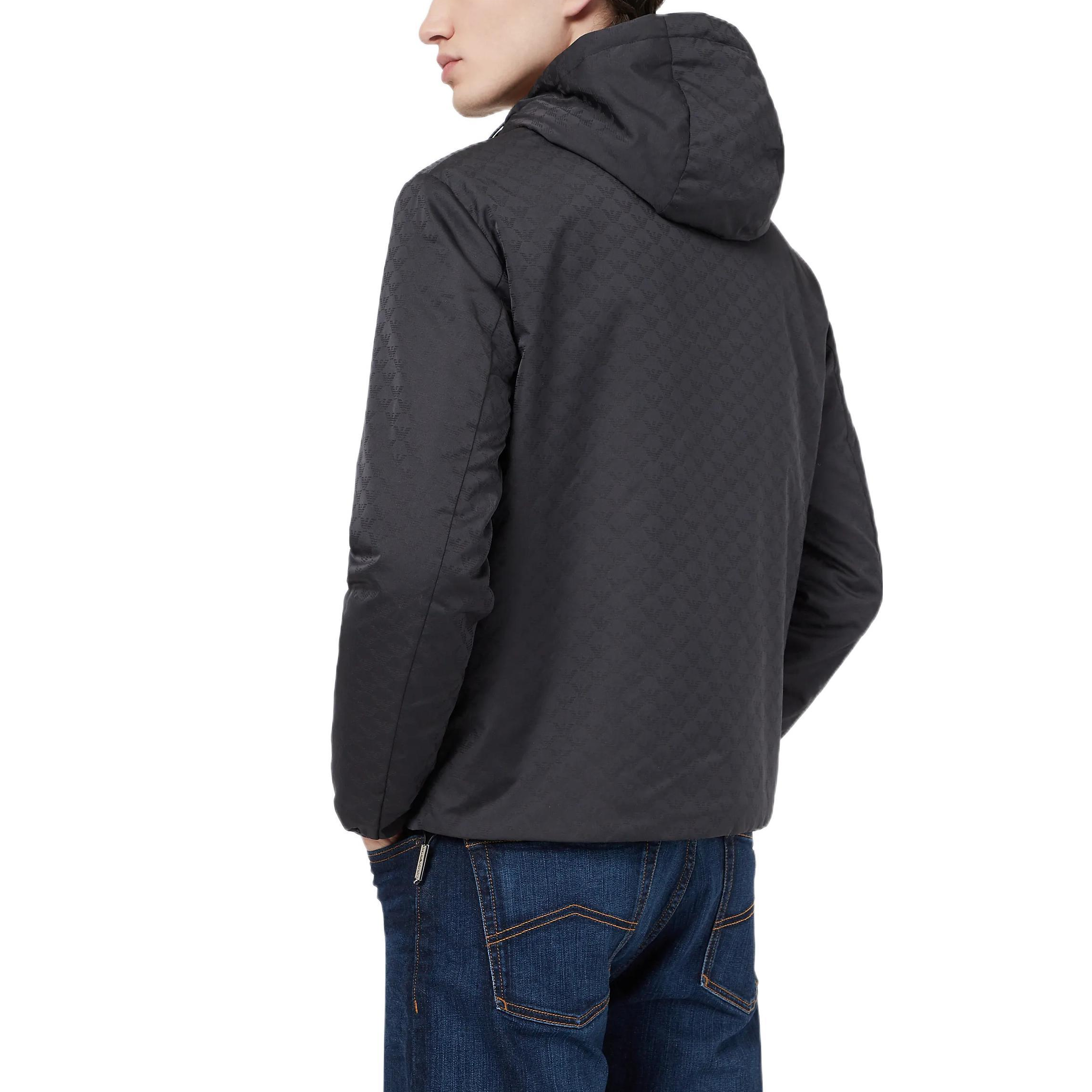 Shop EMPORIO ARMANI FW22 Jaket Hoodie Zip-Up Hitam Solid. 8N1BN41-NHQZ1-F052