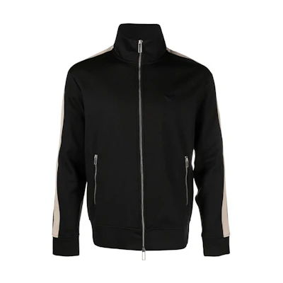 EMPORIO ARMANI FW22 Black Striped Casual Logo Embossed Jacket. 6L1MC2-1JRHZ-0999
