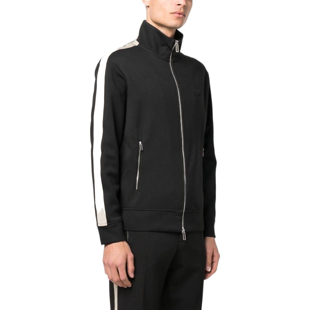 Purchase EMPORIO ARMANI FW22  Black Striped Casual Logo Embossed Jacket. 6L1MC2-1JRHZ-0999