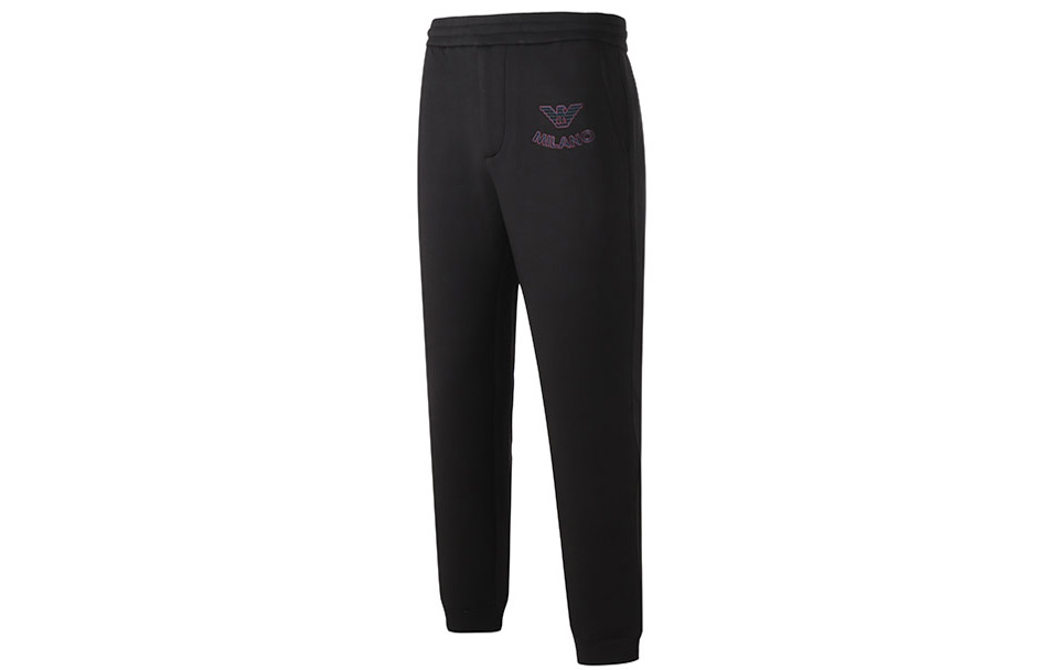 Shop Emporio Armani FW22  Black Sweatpants with Logo Embroidery. 6L1P6T-1JV9Z-0999