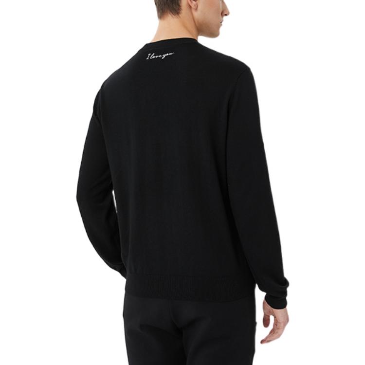 Shop エンポリオアルマーニ FW22 ブラック ウール セーター ロゴ刺繍入り 6L1MU41MCXZ-0999