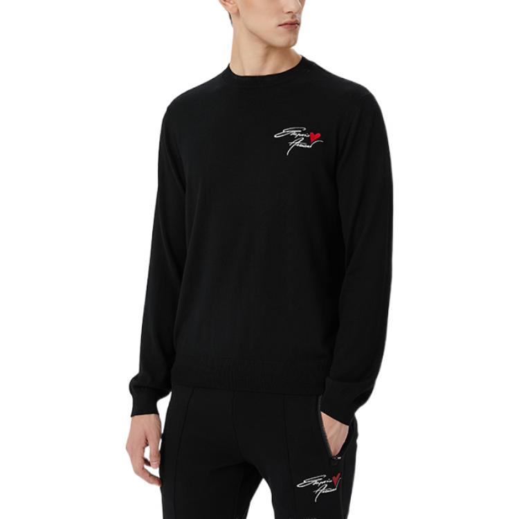 Purchase エンポリオアルマーニ FW22 ブラック ウール セーター ロゴ刺繍入り 6L1MU41MCXZ-0999