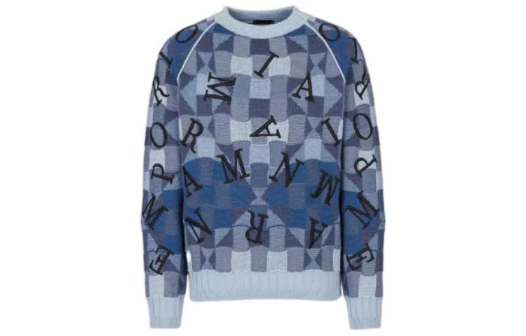EMPORIO ARMANI FW22  Blue Letter Embroidered Raglan Knit Sweater. 6L1MV91M08Z-F707