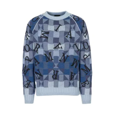 EMPORIO ARMANI FW22 Blue Letter Embroidered Raglan Knit Sweater. 6L1MV91M08Z-F707