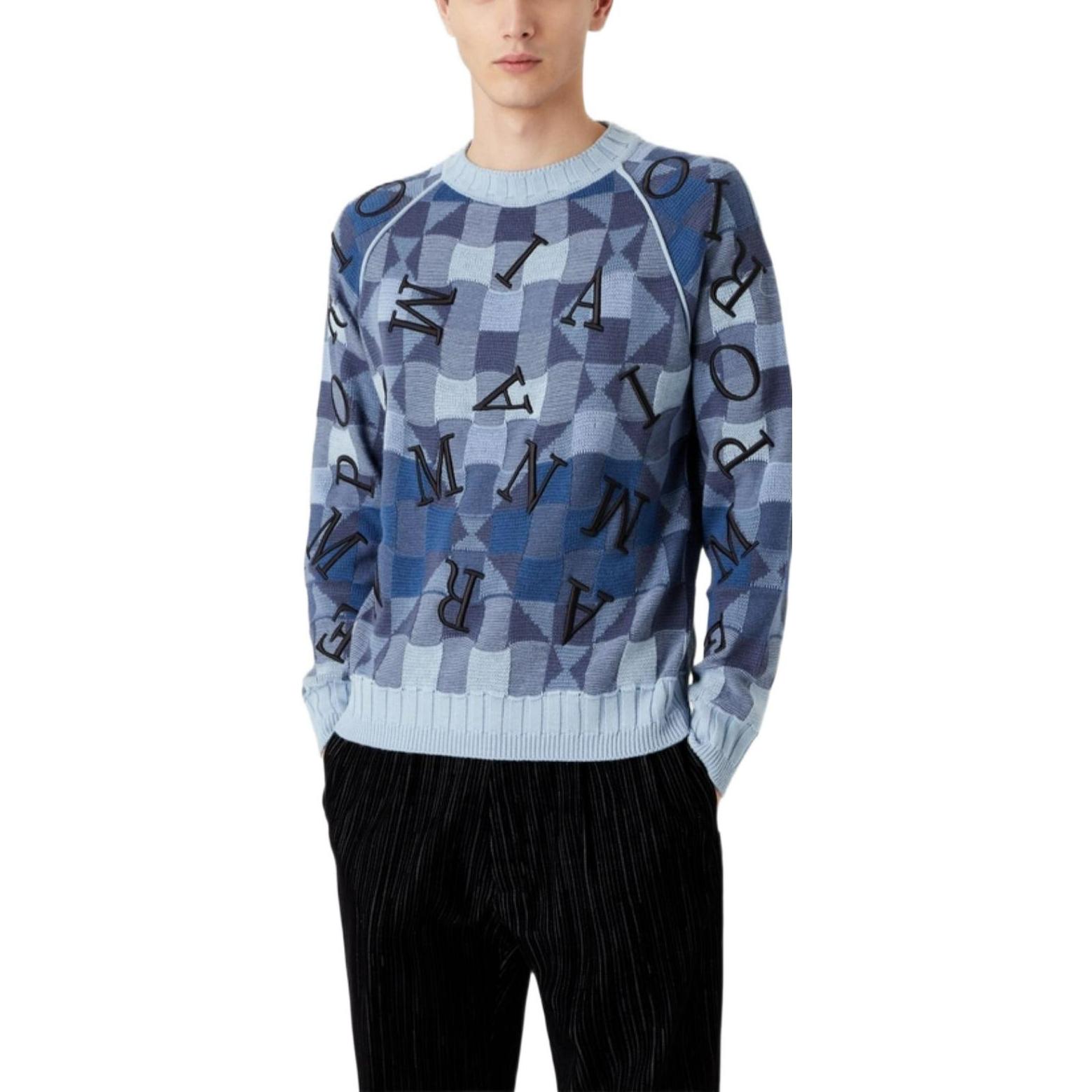Lookbook EMPORIO ARMANI FW22 藍色刺繡字母插肩針織毛衣 6L1MV91M08Z-F707