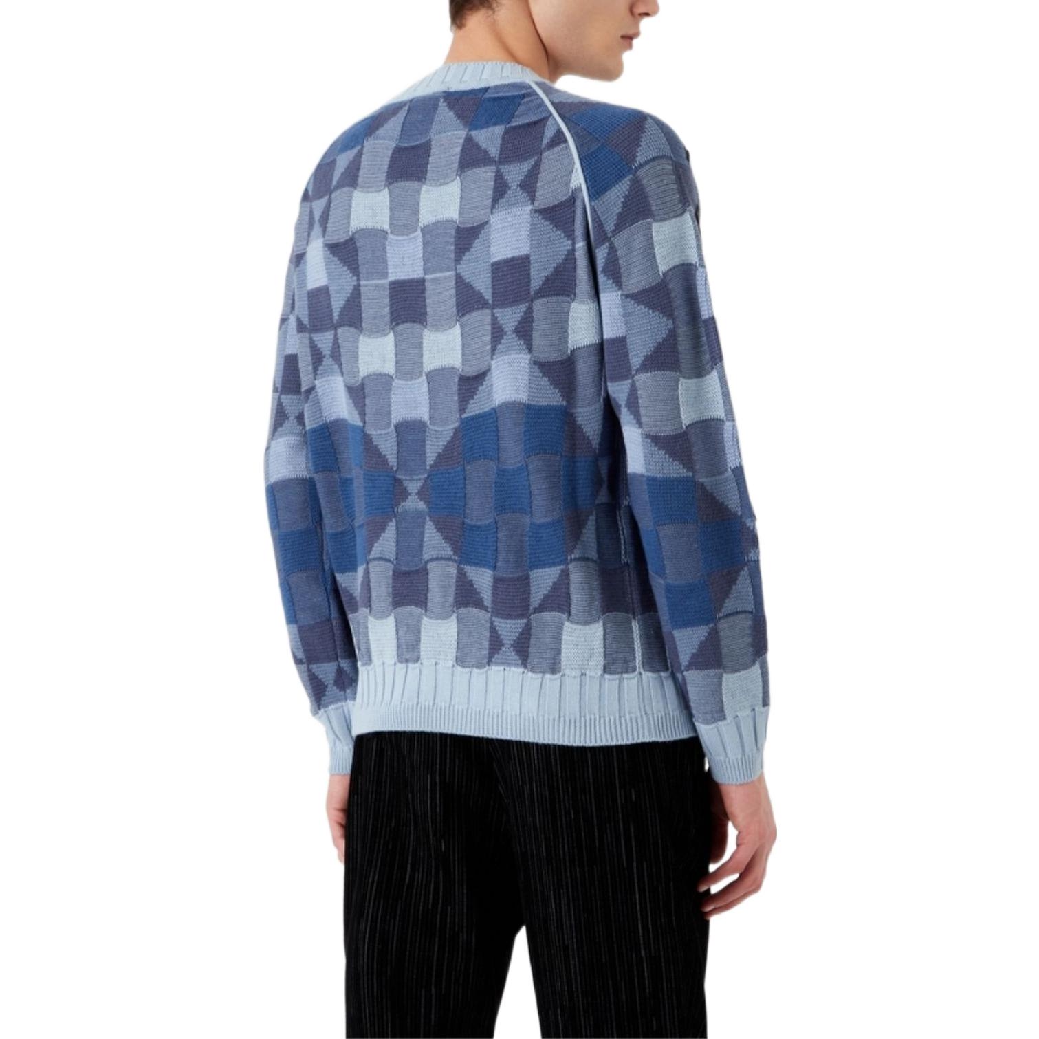 Shop EMPORIO ARMANI FW22 藍色刺繡字母插肩針織毛衣 6L1MV91M08Z-F707