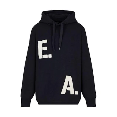 EMPORIO ARMANI FW22 Blue Letter Print Knit Pullover Hoodie. 6L1MXS1-MBWZ1-0920