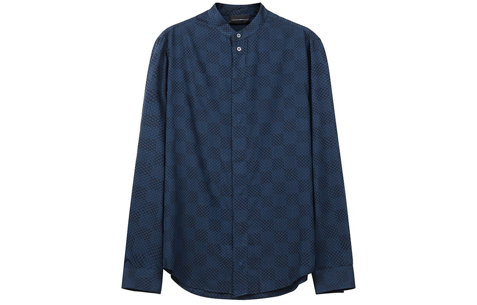 EMPORIO ARMANI FW22  Blue Plaid Patchwork Casual Long Sleeve Shirt. H31CF6-C11F5-041