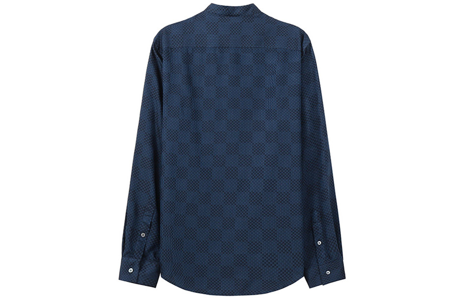 Lookbook EMPORIO ARMANI FW22 Kemeja Lengan Panjang Kasual Biru Plaid Patchwork. H31CF6-C11F5-041