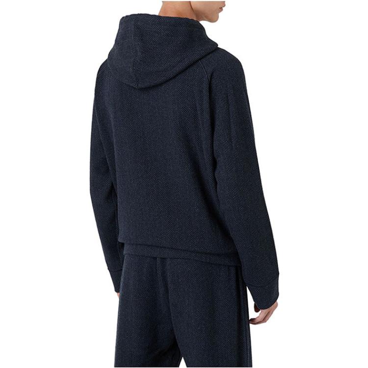 Shop Emporio Armani FW22  Full V-Pattern Navy Blue Hoodie. 6K1M6Q-1JS5Z-F989