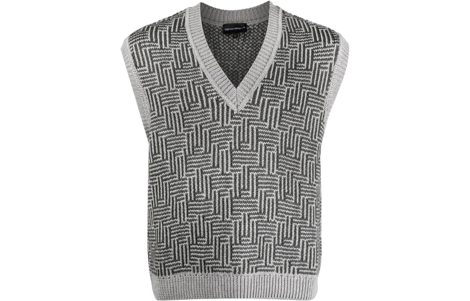 EMPORIO ARMANI FW22  Geometric Knit Vest in Charcoal Gray. 6L1MW6-1M30Z-F640