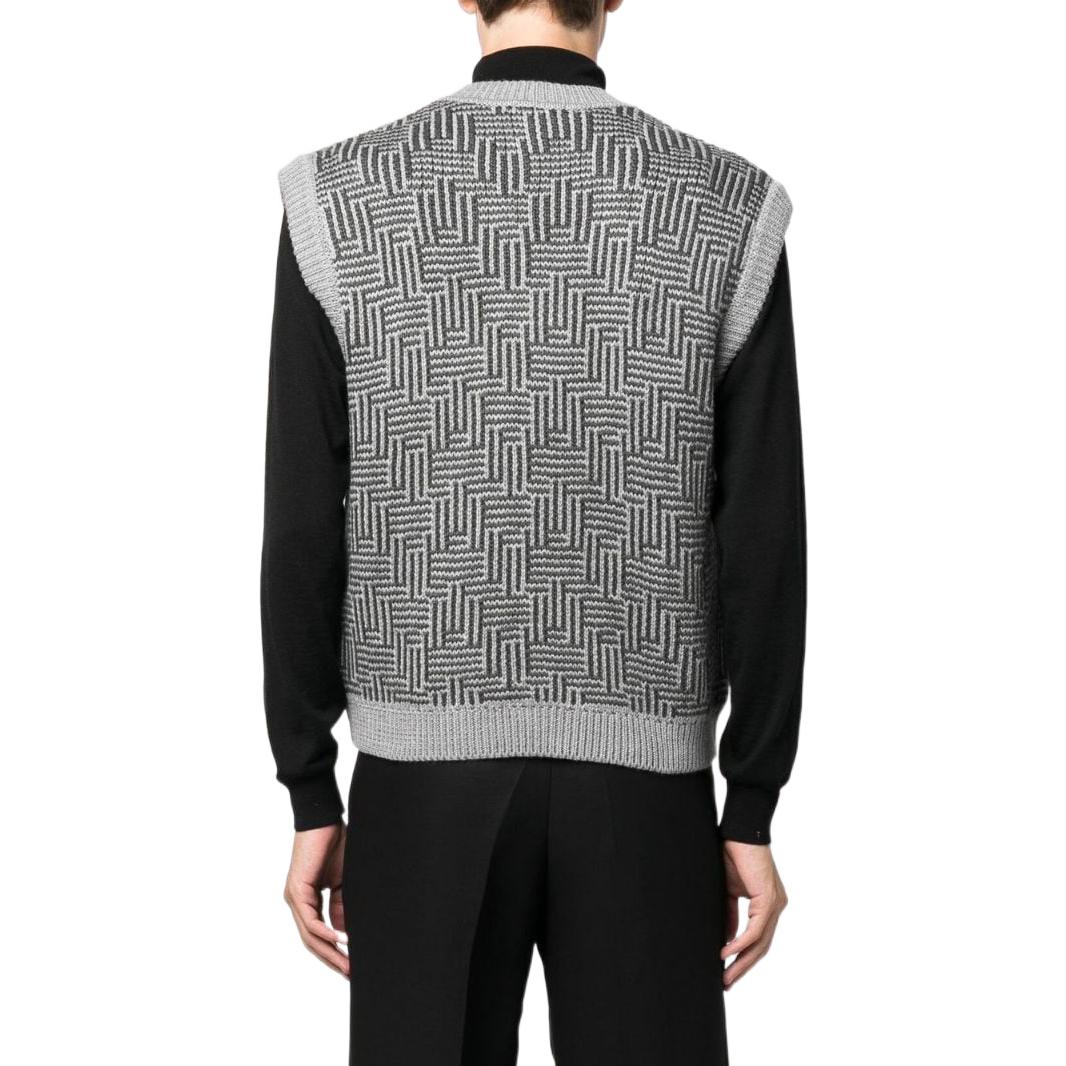 Shop EMPORIO ARMANI FW22  Geometric Knit Vest in Charcoal Gray. 6L1MW6-1M30Z-F640